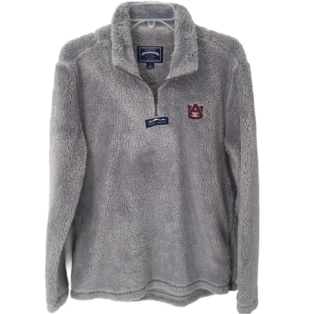 Lauren James Collegiate Auburn Linden Sherpa Gray Half Zip Pullover - Sz S